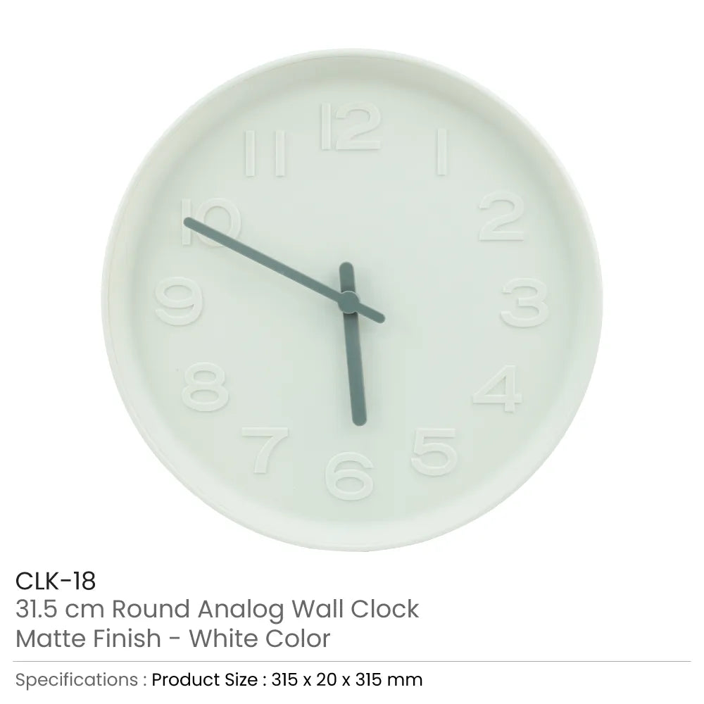 Round Analog Wall Clock Matte Finish White