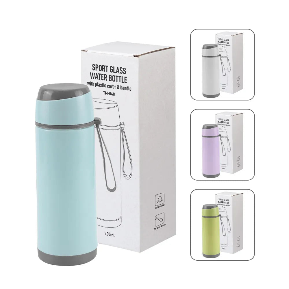 Sports Glass Bottles 500ml Twist off Lid and Carry Handle
