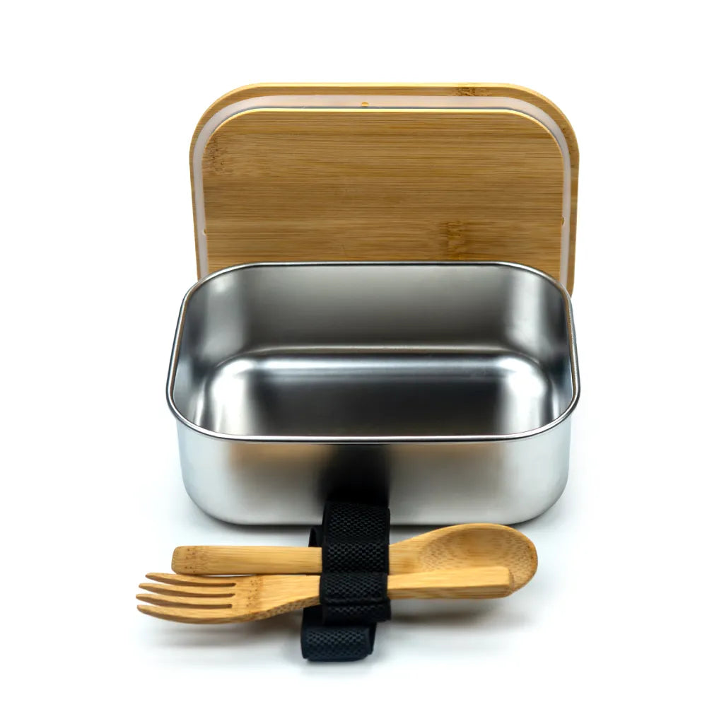 Stainless Steel Lunch Box with Bamboo Lid & Strap