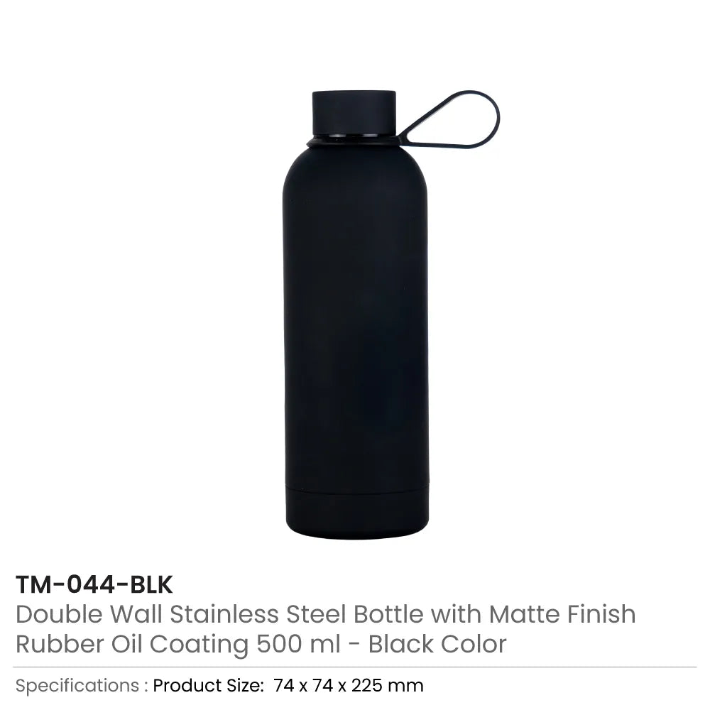 Stainless Steel Water Bottles 500ml – Double Wall, Matte Finish, Soft-Touch Rubber Coating
