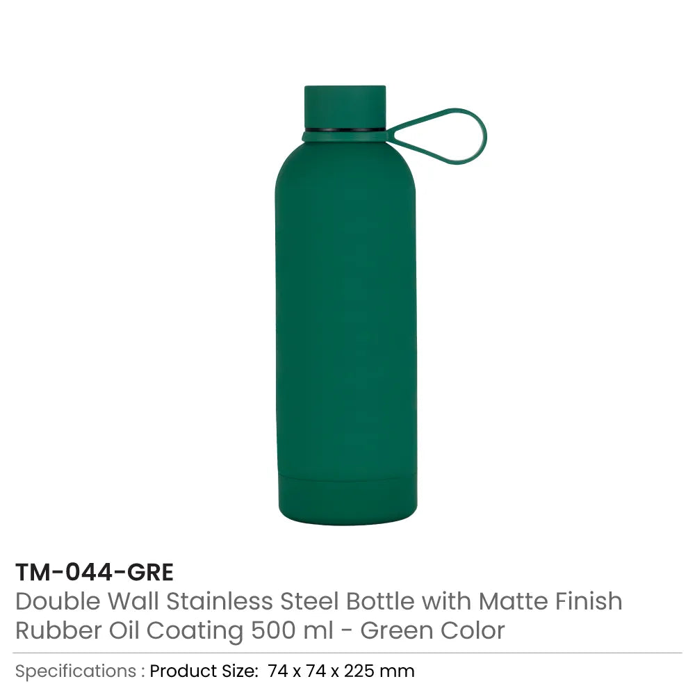 Stainless Steel Water Bottles 500ml – Double Wall, Matte Finish, Soft-Touch Rubber Coating