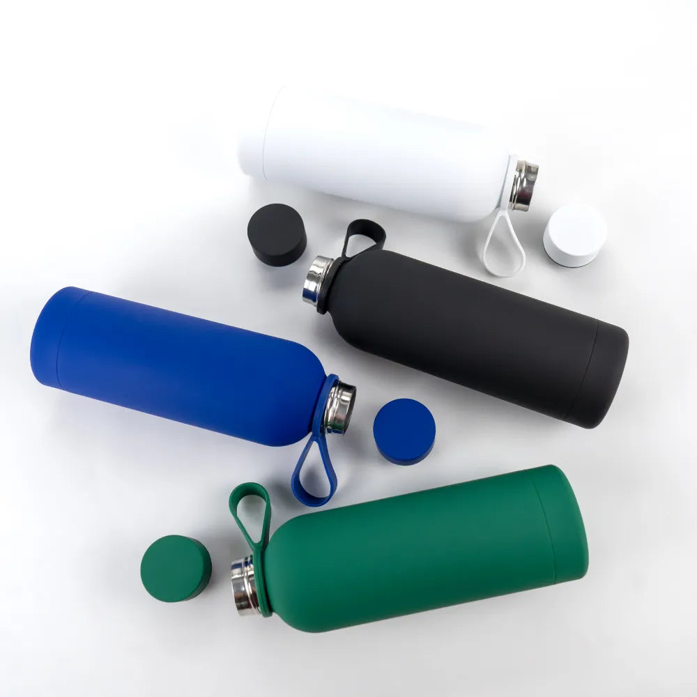 Stainless Steel Water Bottles 500ml – Double Wall, Matte Finish, Soft-Touch Rubber Coating