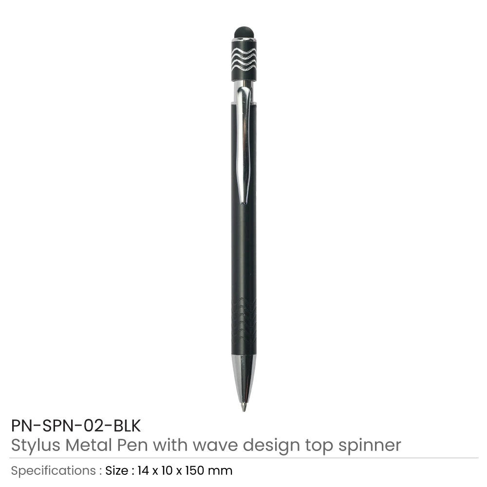 Stylus Metal Pens with Wave Design Top Spinner – Push Button (Blue Ink)