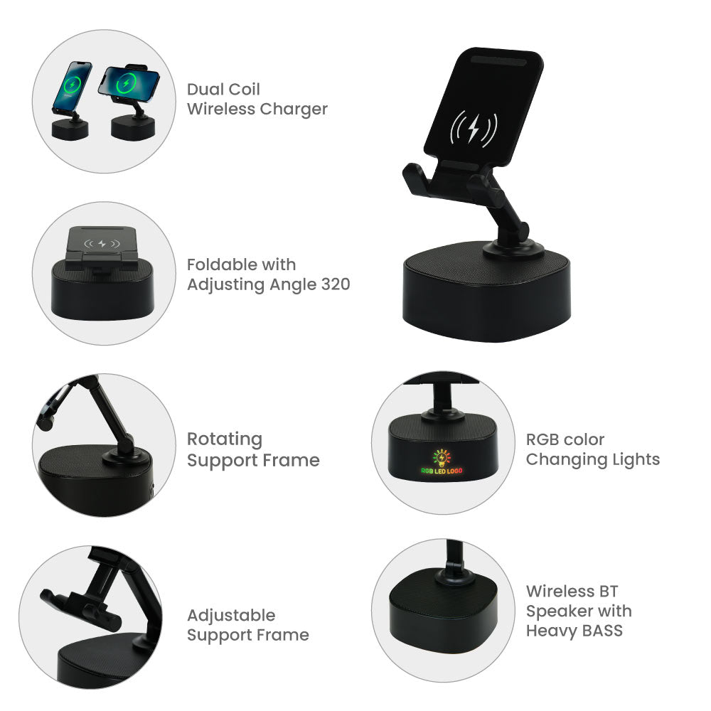 Wireless Fast Charger 15W with BT Speaker and RGB LED Logo