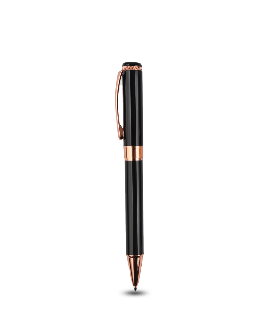 CHARM PEN - Elegant Black and Rose Gold Ballpoint Pen with Engraving Mirror Effect