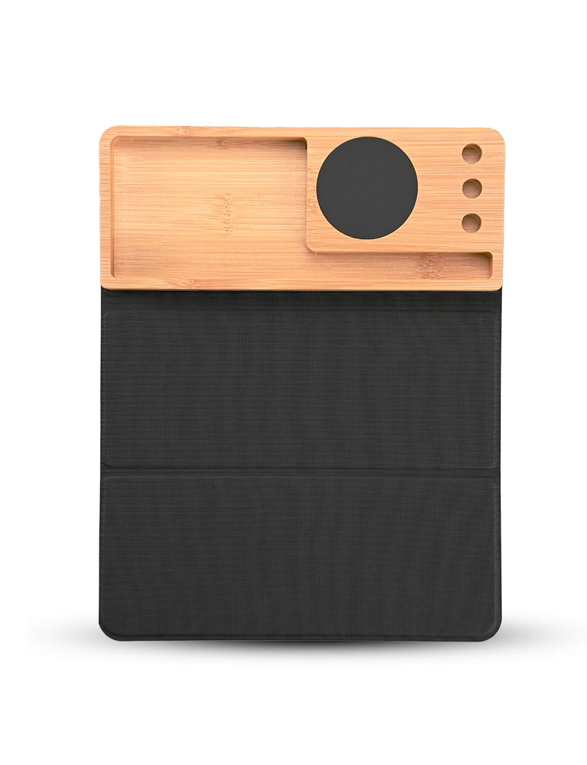 MOUSEPAD ORGANIZER - Foldable RCS PU Mousepad with Bamboo Wireless Charger and Light-Up Feature