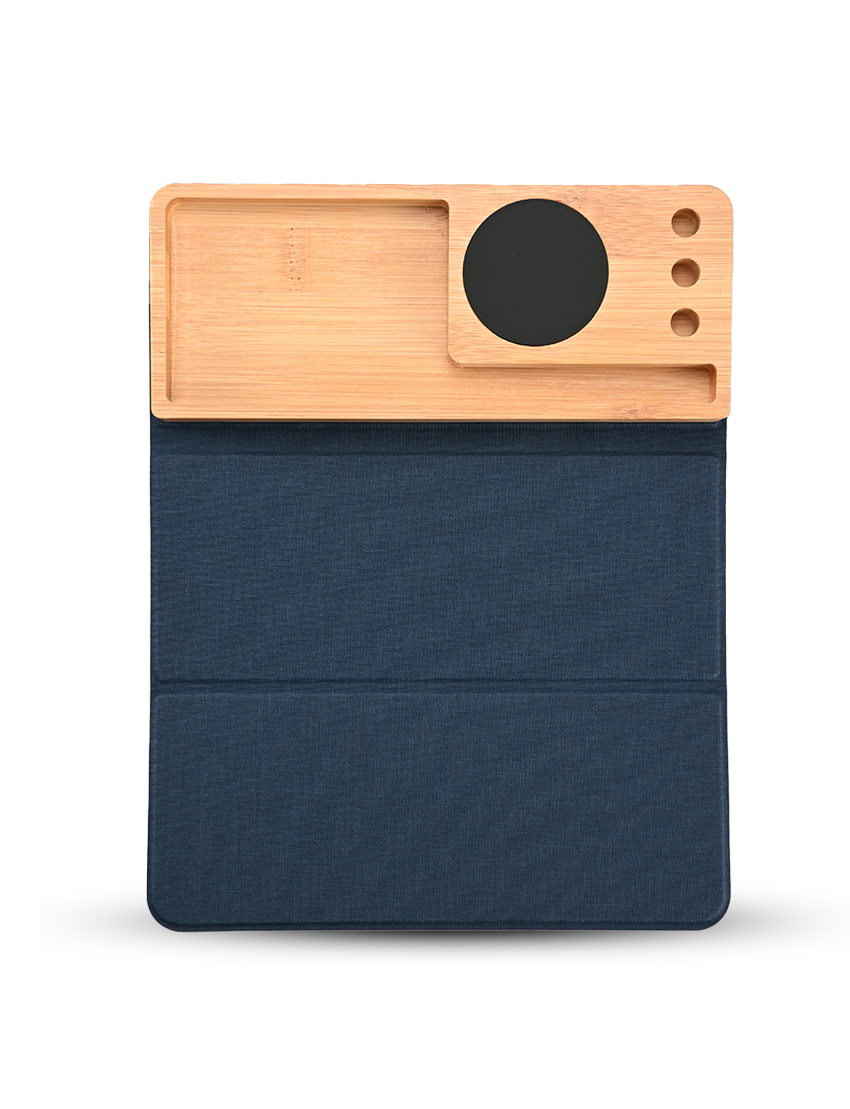 MOUSEPAD ORGANIZER - Foldable RCS PU Mousepad with Bamboo Wireless Charger and Light-Up Feature
