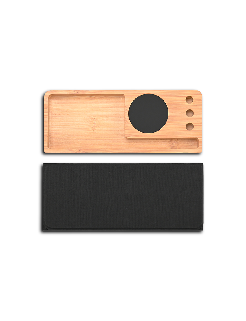 MOUSEPAD ORGANIZER - Foldable RCS PU Mousepad with Bamboo Wireless Charger and Light-Up Feature