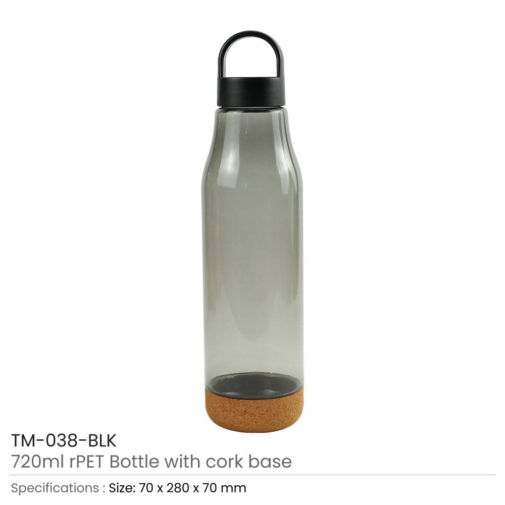 rPET Bottles with Cork Base, Twist-off Lid, Handle 720ml