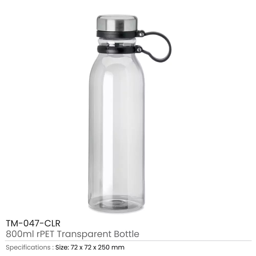 rPET Transparent Bottles 800ml SS Lid with Carry Handle