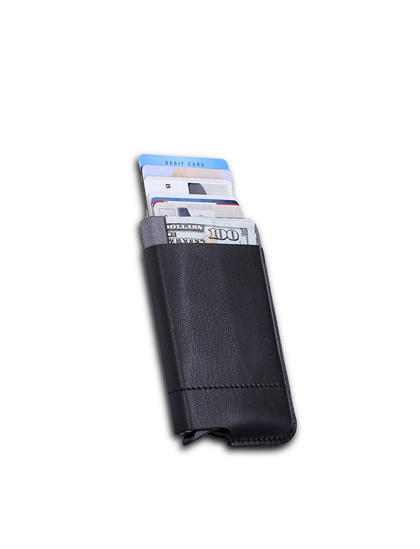 RFID M-CARDHOLD - Secure PU Card Holder with External Pocket for Cash and Cards