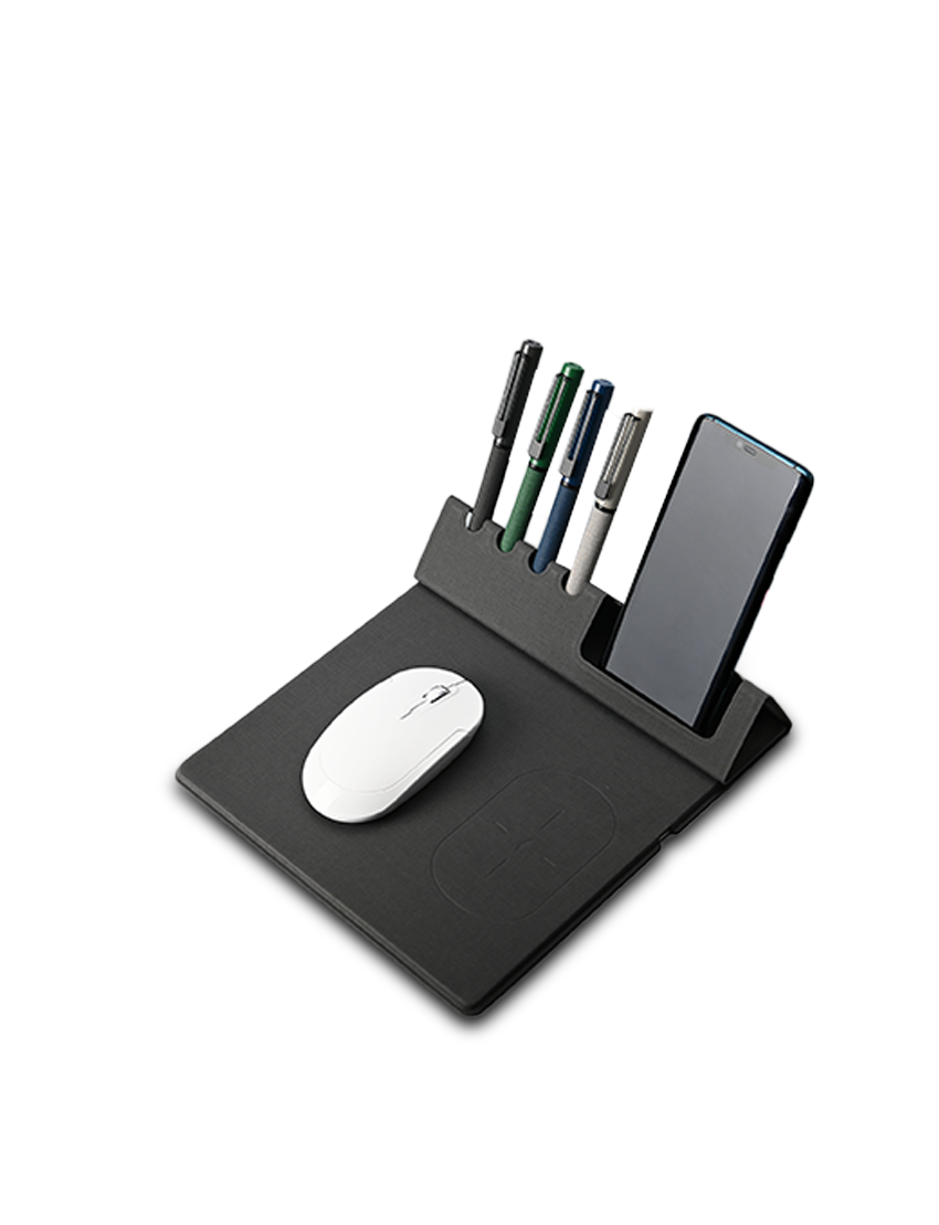 W-PAD ORGANIZER - 10W Fast Charging Wireless Mouse Pad with Bamboo Desktop Organizer