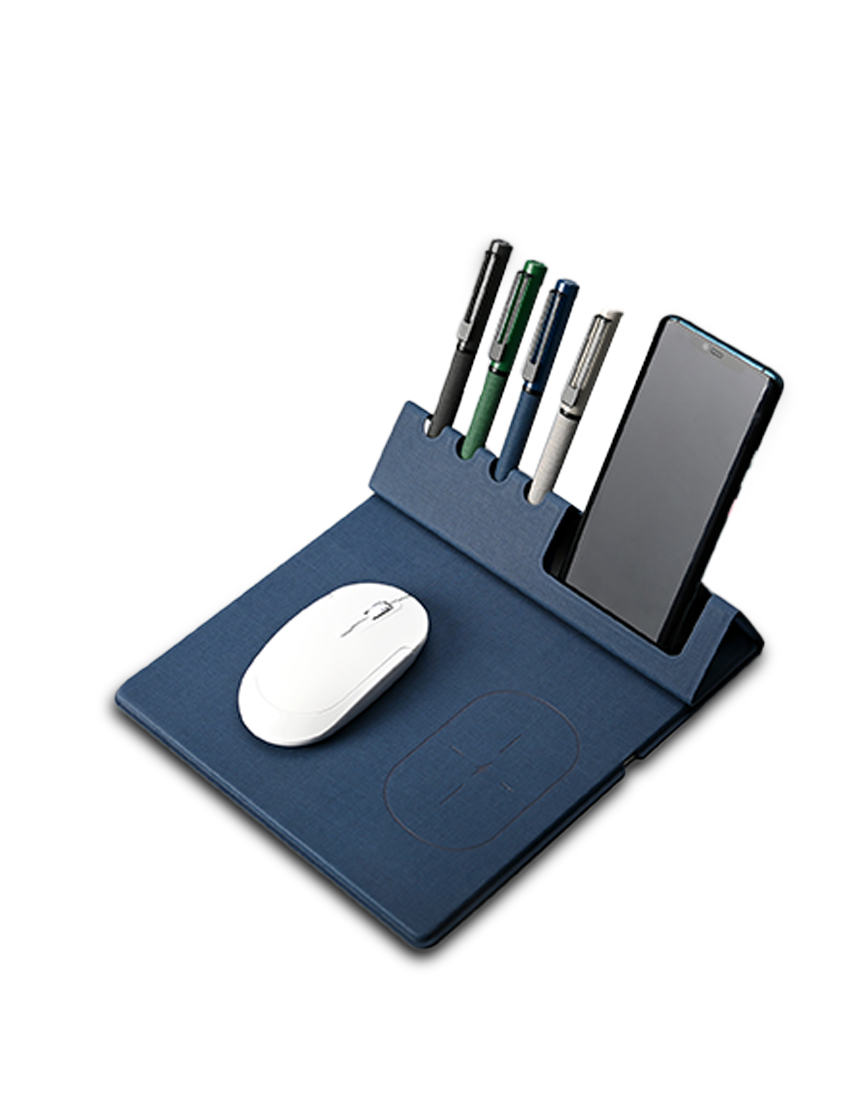 W-PAD ORGANIZER - 10W Fast Charging Wireless Mouse Pad with Bamboo Desktop Organizer