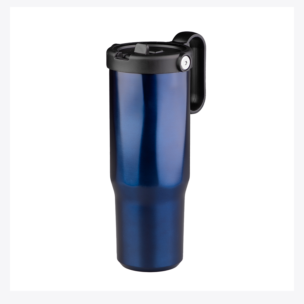 EXPLORER Powder Coating - Versatile 900ml Recycled Stainless Steel Mug with Straw