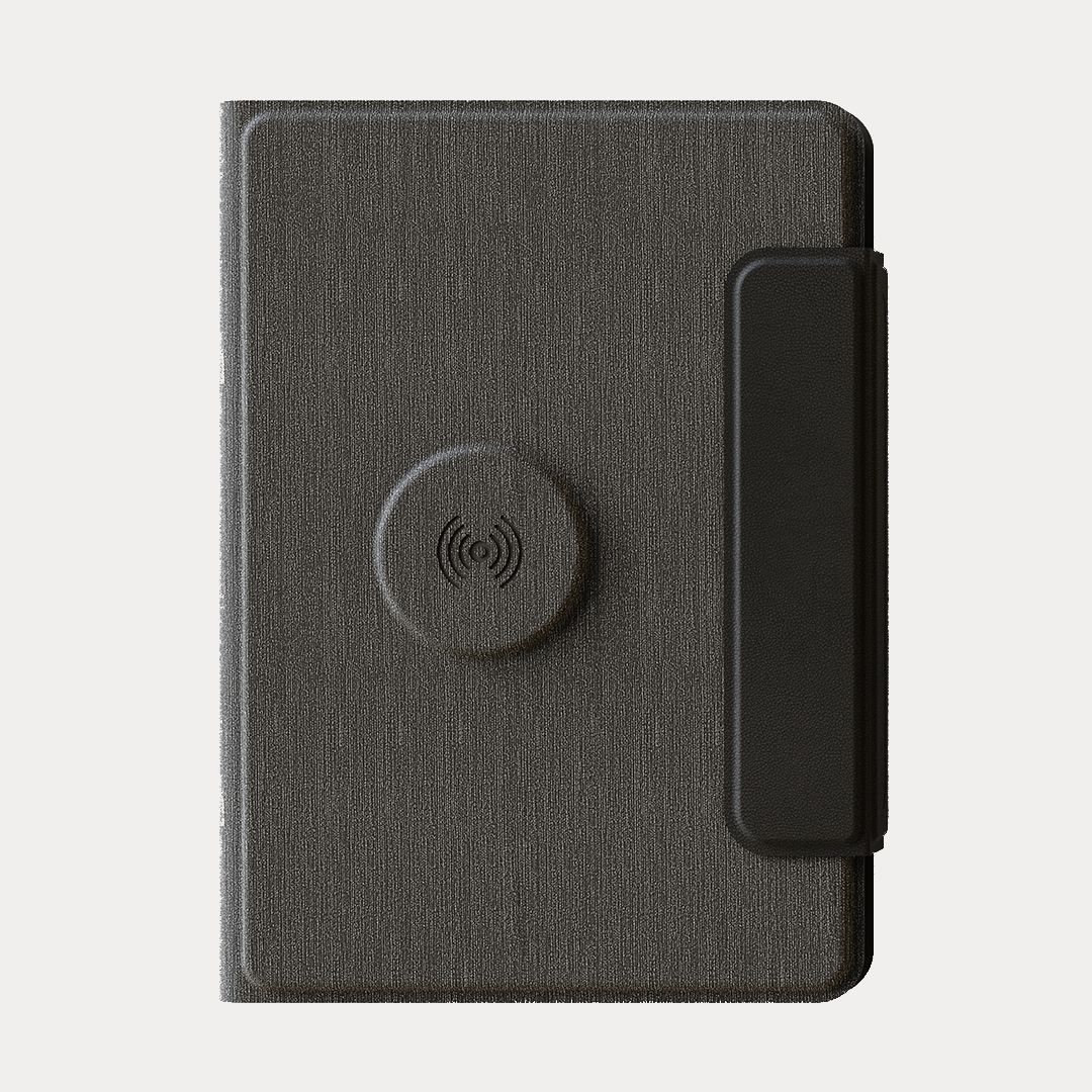 FLAPNOTE POWER – Elegant PU Notebook with 64 Sheets & Built-In 5000mAh Wireless Charging Power Bank for On-the-Go Productivity