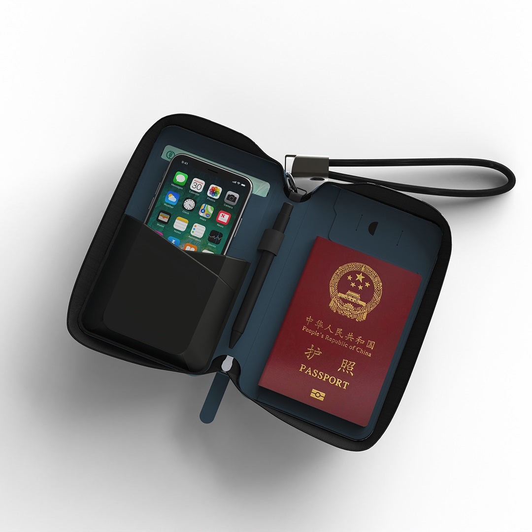 TRAVI WALLET – Sleek PU Leather Travel Case with Integrated Charging Cable for Tech Accessories & On-the-Go Power