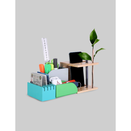 E-CUBE - Eco-Friendly Bamboo Desktop Organizer with Customizable Mini Drawers