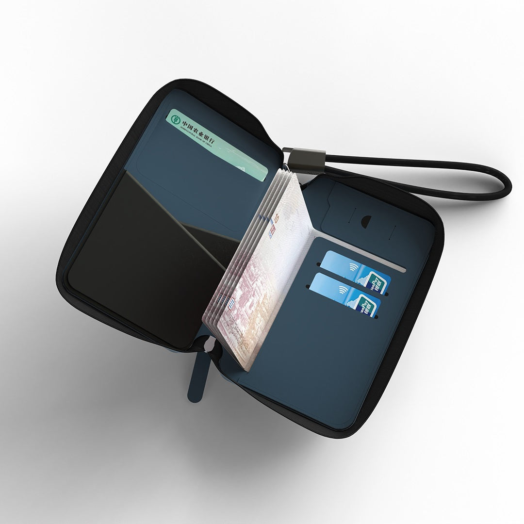 TRAVI WALLET – Sleek PU Leather Travel Case with Integrated Charging Cable for Tech Accessories & On-the-Go Power