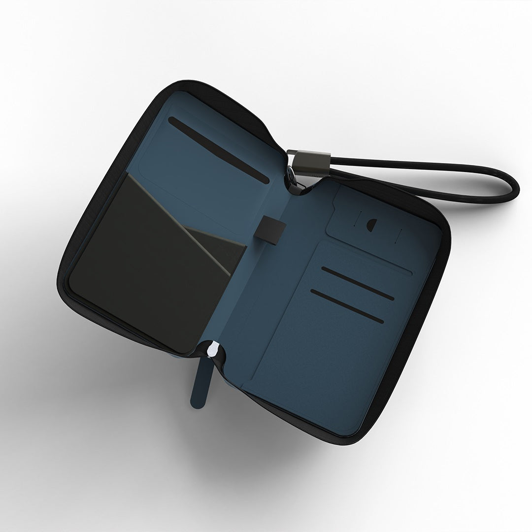 TRAVI WALLET – Sleek PU Leather Travel Case with Integrated Charging Cable for Tech Accessories & On-the-Go Power