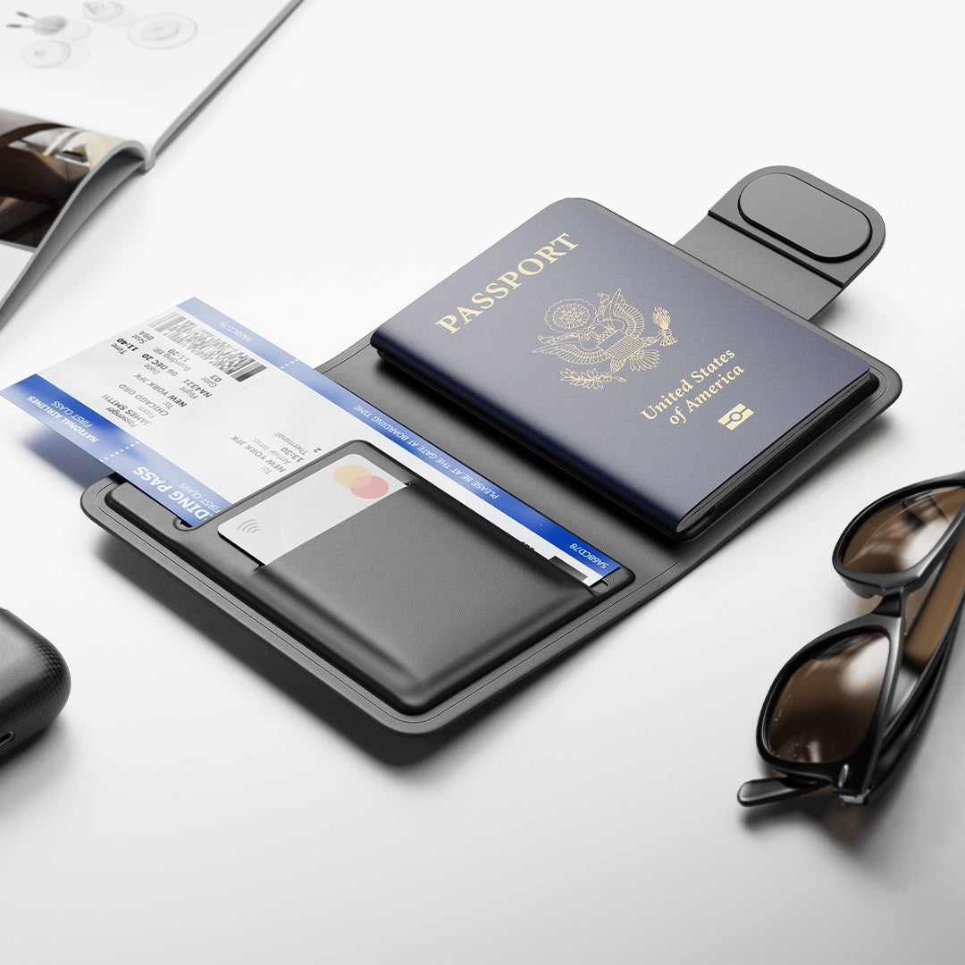 FINDY PASSPORT PRO – Sleek Recycled PU Leather Passport Holder with Dual Findy Tracking for Apple Find My & Google Find Hub