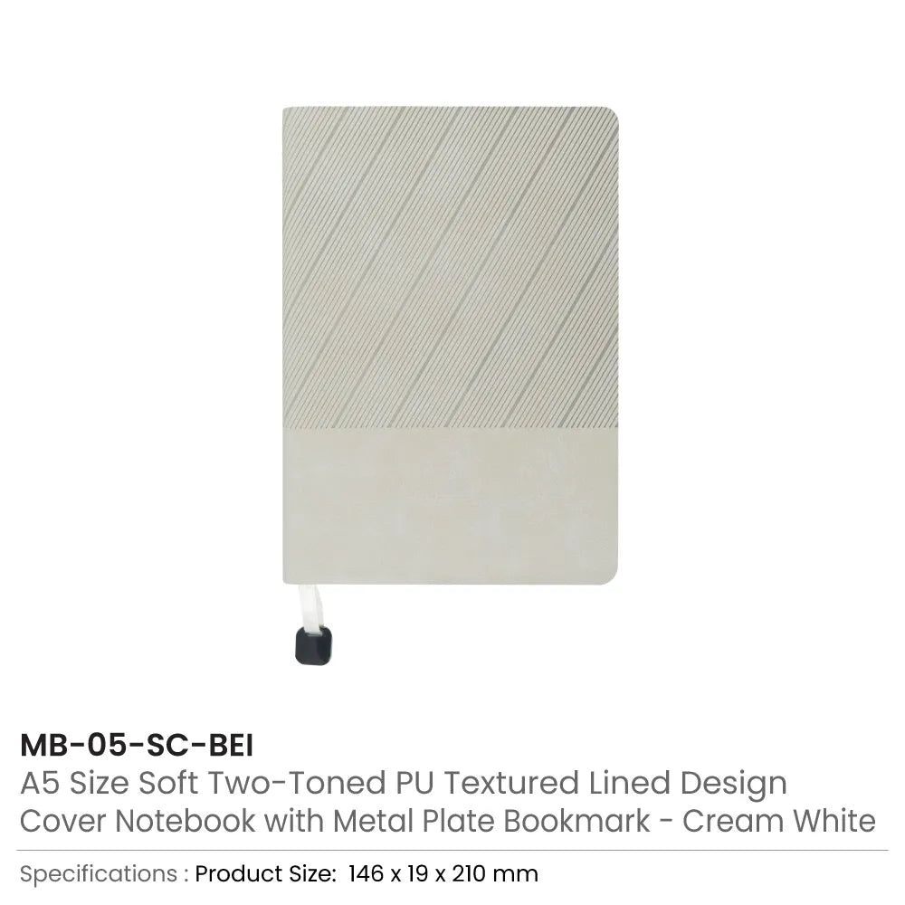 Soft PU Cover Notebooks in A5 Size with Metal Plate Bookmark