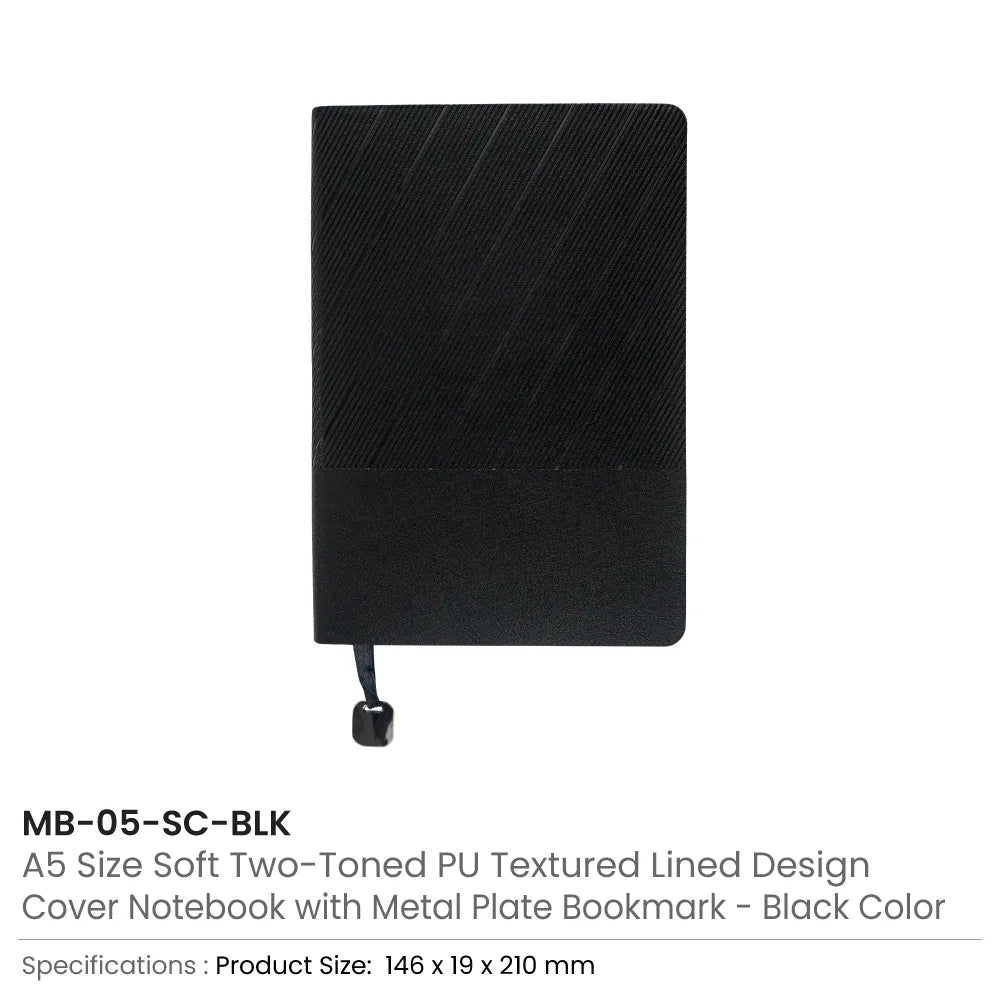 Soft PU Cover Notebooks in A5 Size with Metal Plate Bookmark