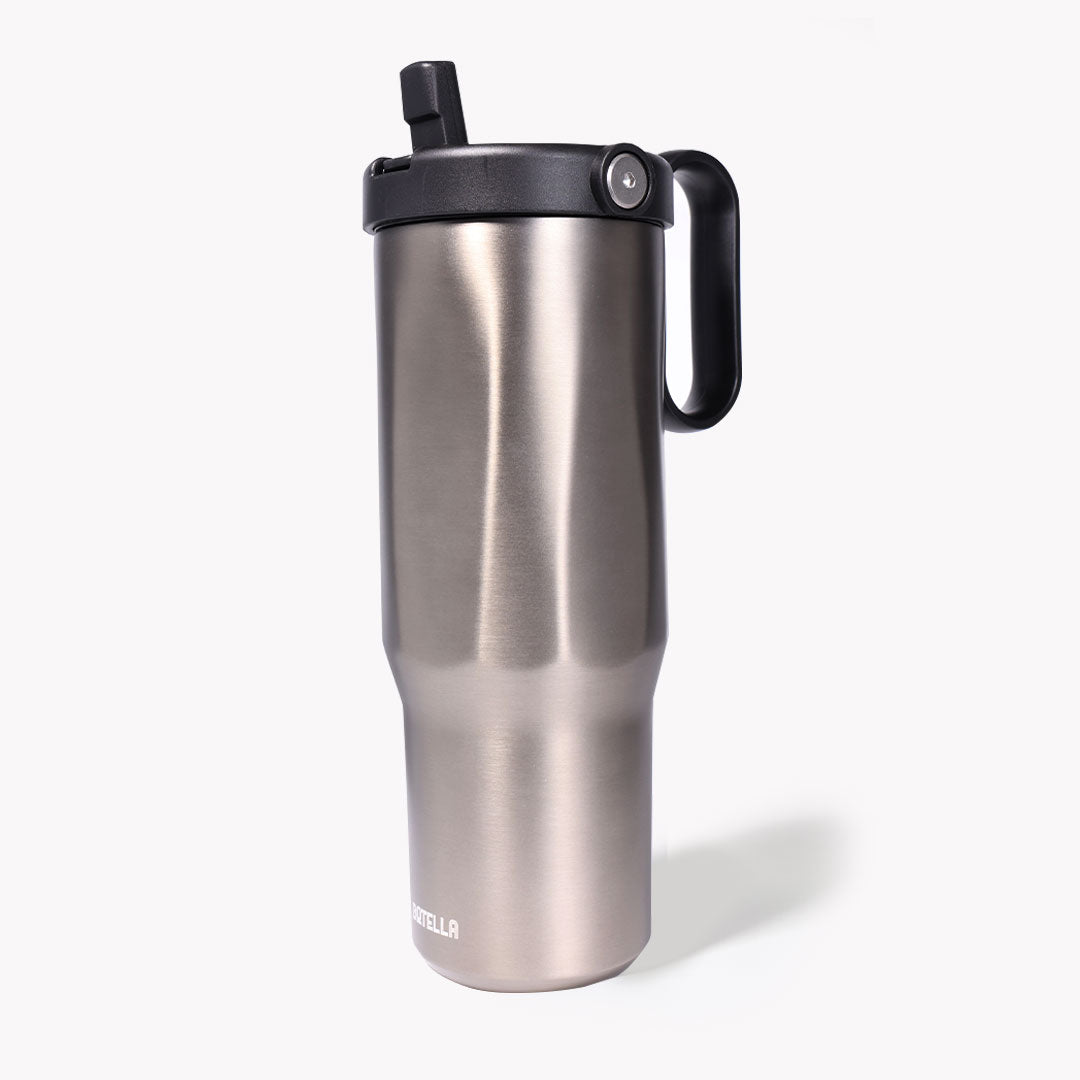EXPLORER Powder Coating - Versatile 900ml Recycled Stainless Steel Mug with Straw
