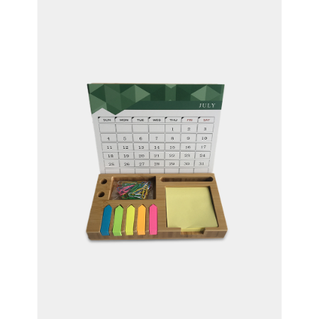 BAM ORGANIZER - Eco-Friendly Bamboo Desktop Organizer with Calendar, Sticky Notes, and Mouse Pad