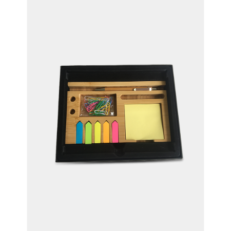 BAM ORGANIZER - Eco-Friendly Bamboo Desktop Organizer with Calendar, Sticky Notes, and Mouse Pad