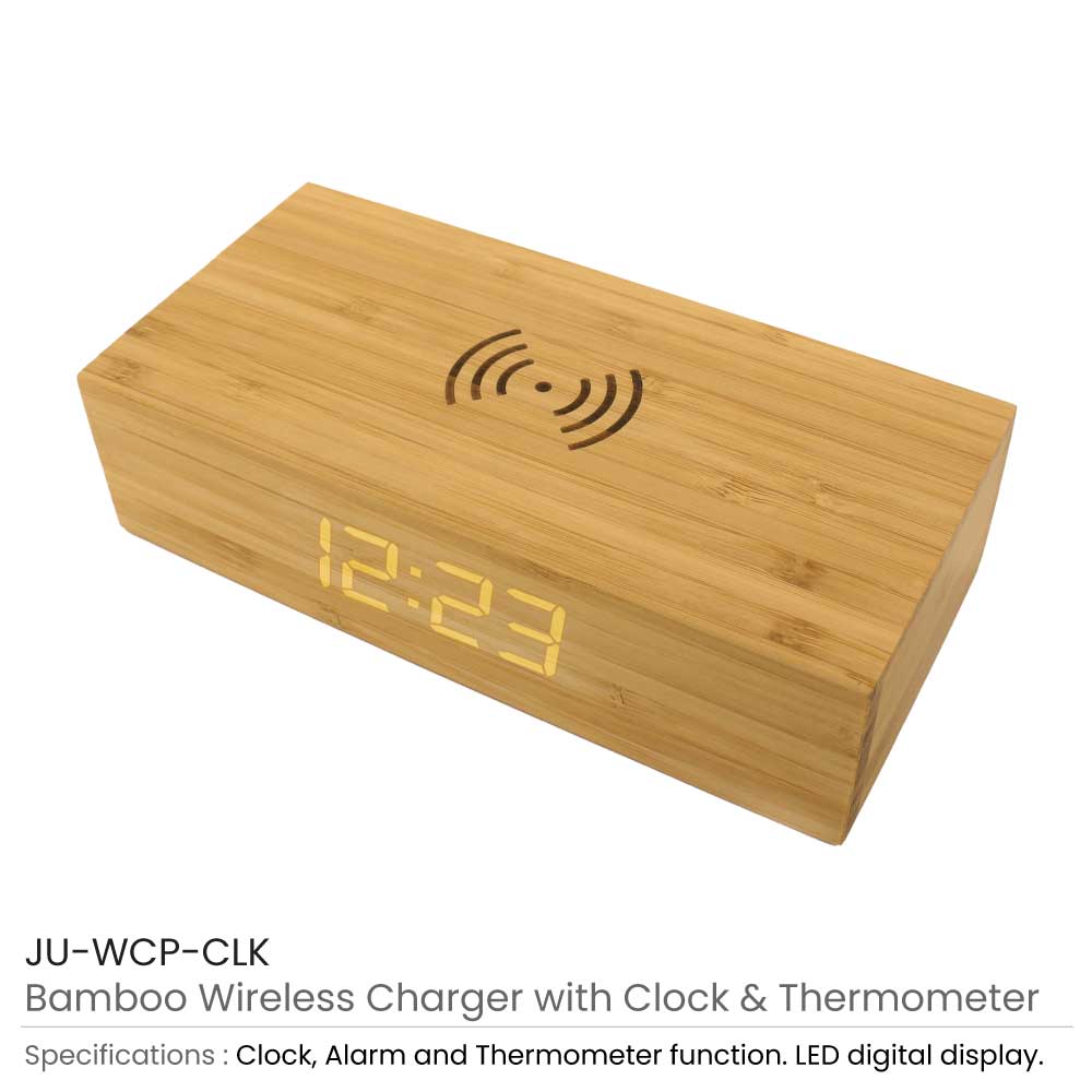 Bamboo Wireless Charger with Clock