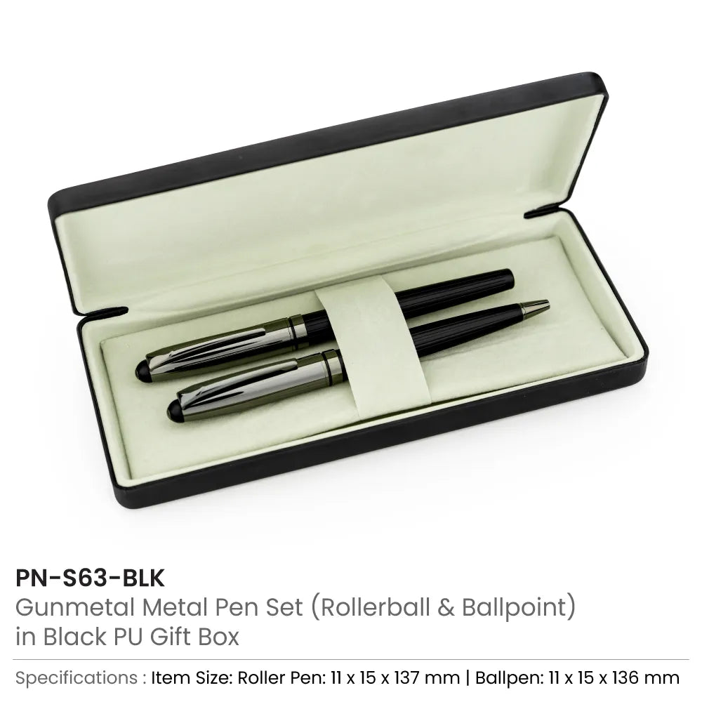 Black Metal Pen Set with Matte & Glossy Finish in PU Leather Box