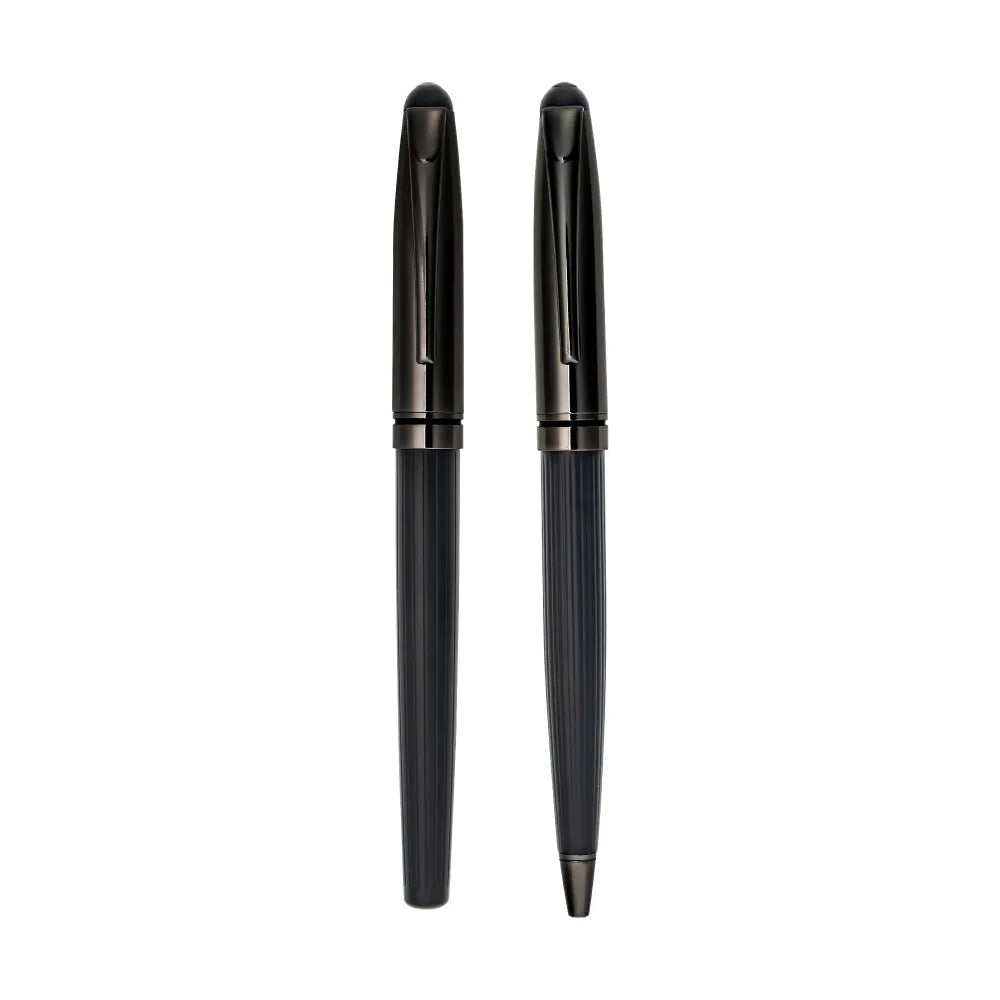 Black Metal Pen Set with Matte & Glossy Finish in PU Leather Box