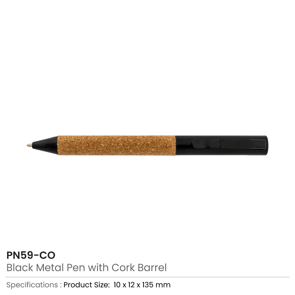 Eco-friendly Metal Pens Black with Cork Barrel and Black Ink