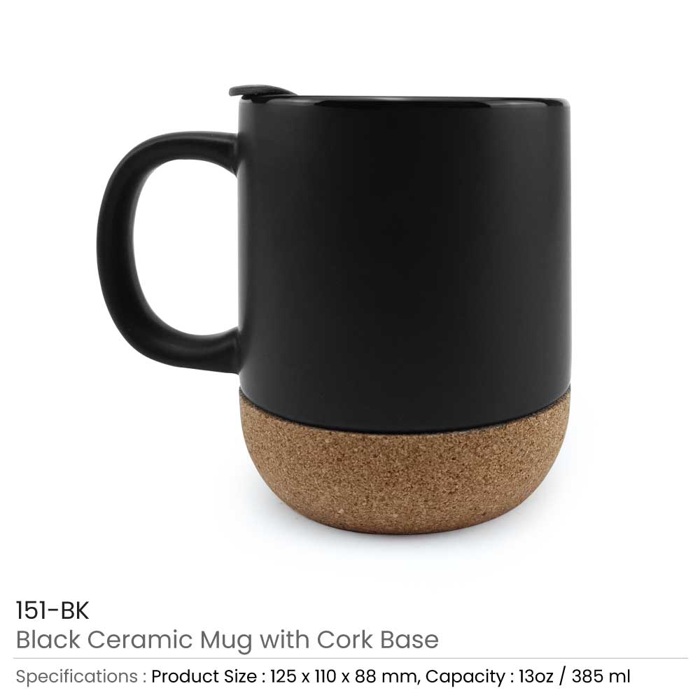 Ceramic Mugs with Lid and Cork Base 385 ml - Ramadan Gifts