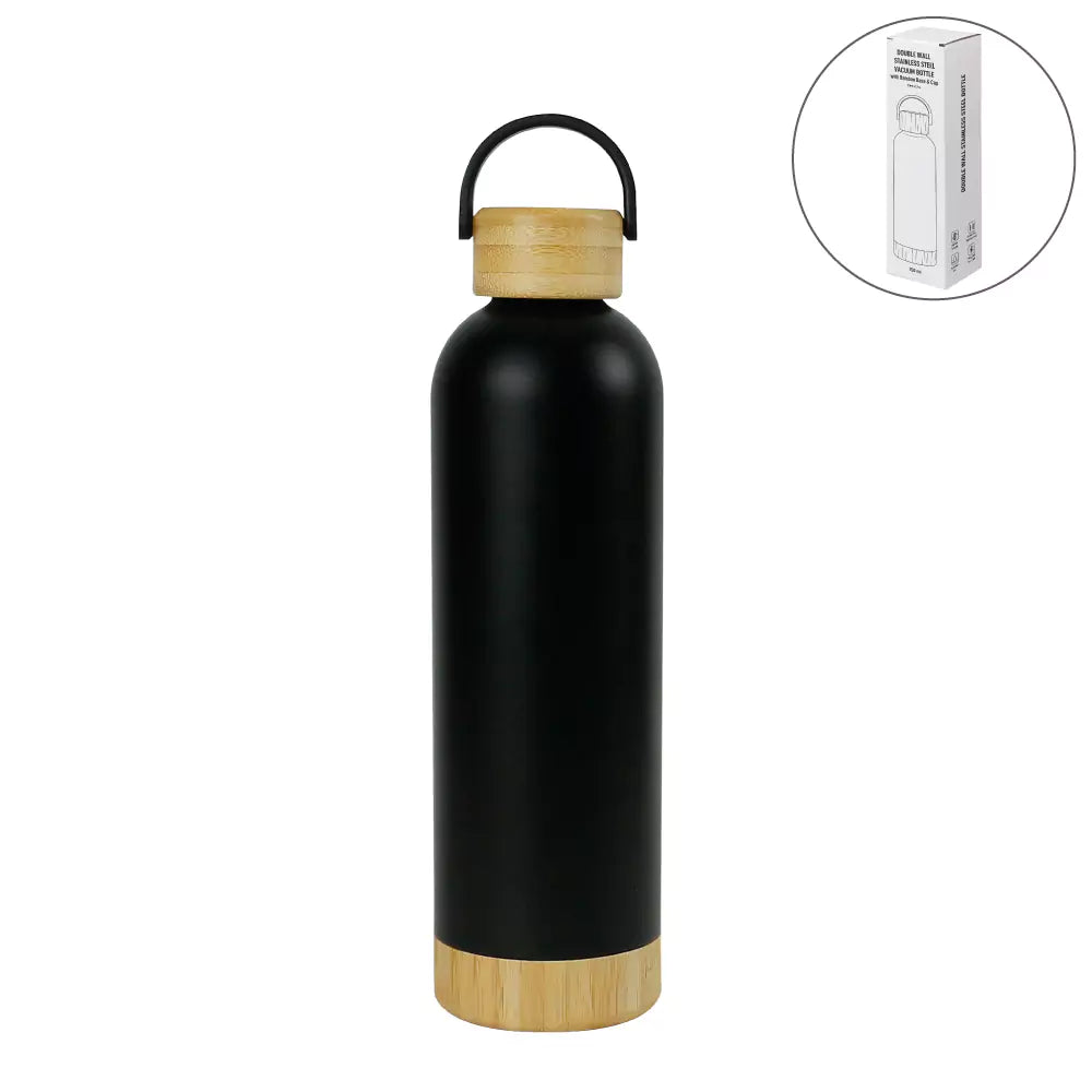 Double Wall SS Bottles with Bamboo Base &amp; Lid 750 ml