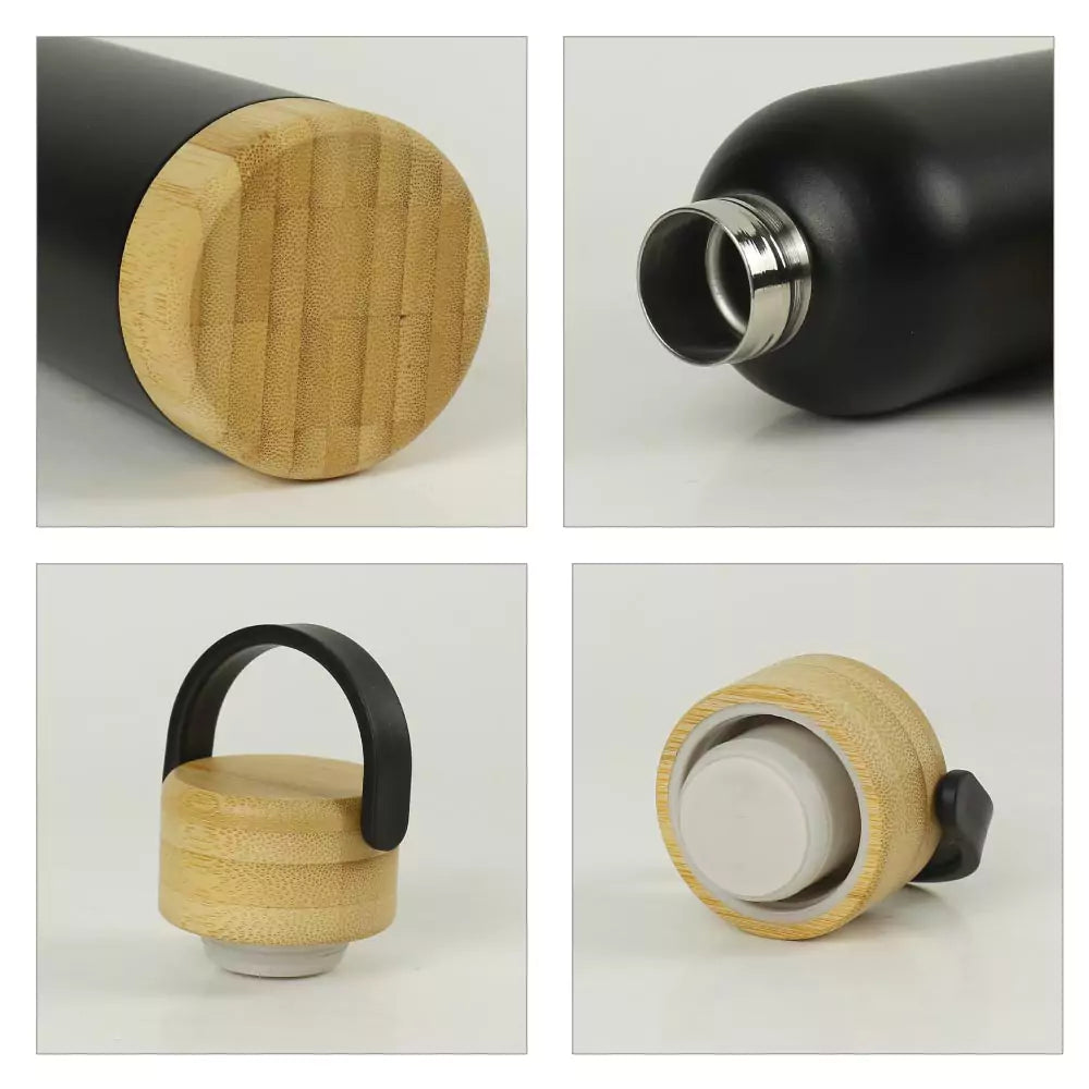 Double Wall SS Bottles with Bamboo Base &amp; Lid 750 ml