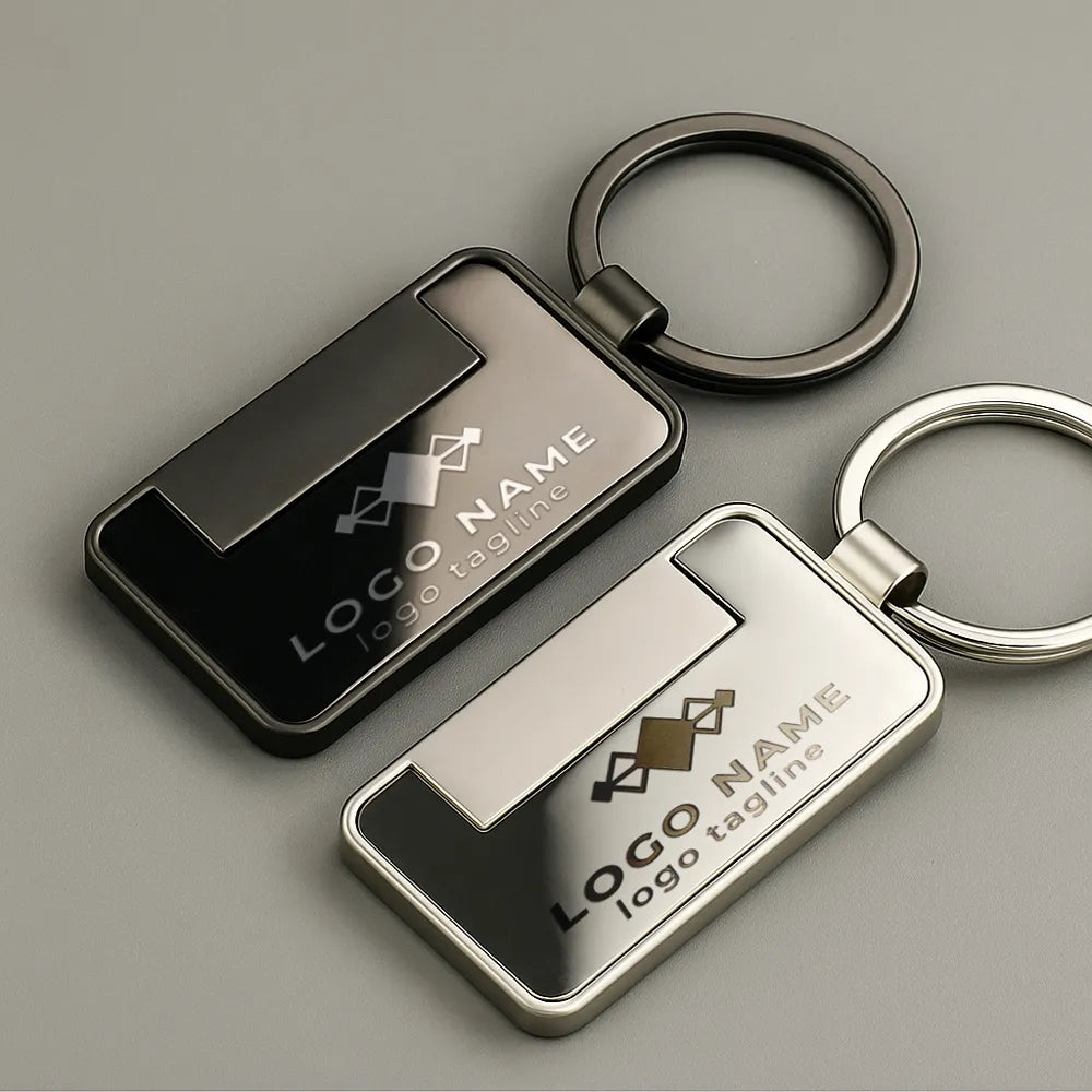 Metal Keychain Rectangle Gun Metal Matte Finish Plate