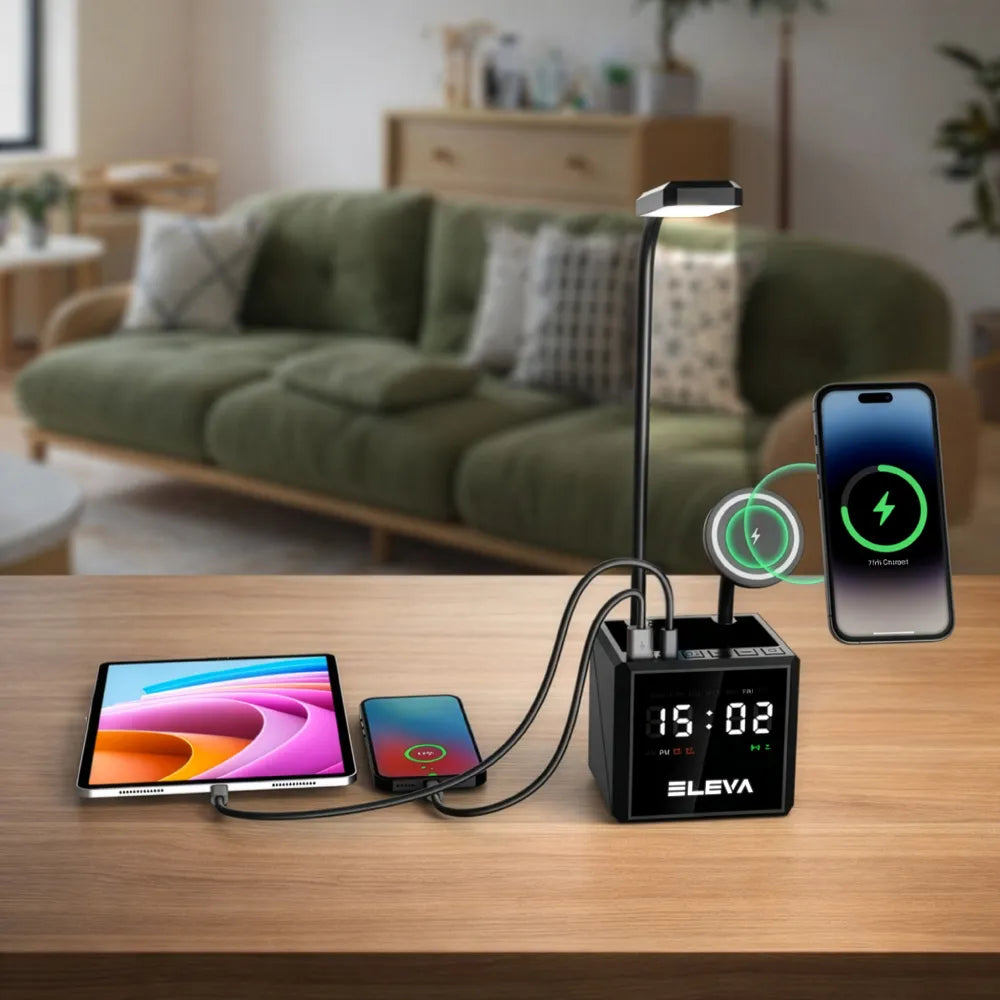 Multi-functional Desk Lamp with Wireless Charger and Clock