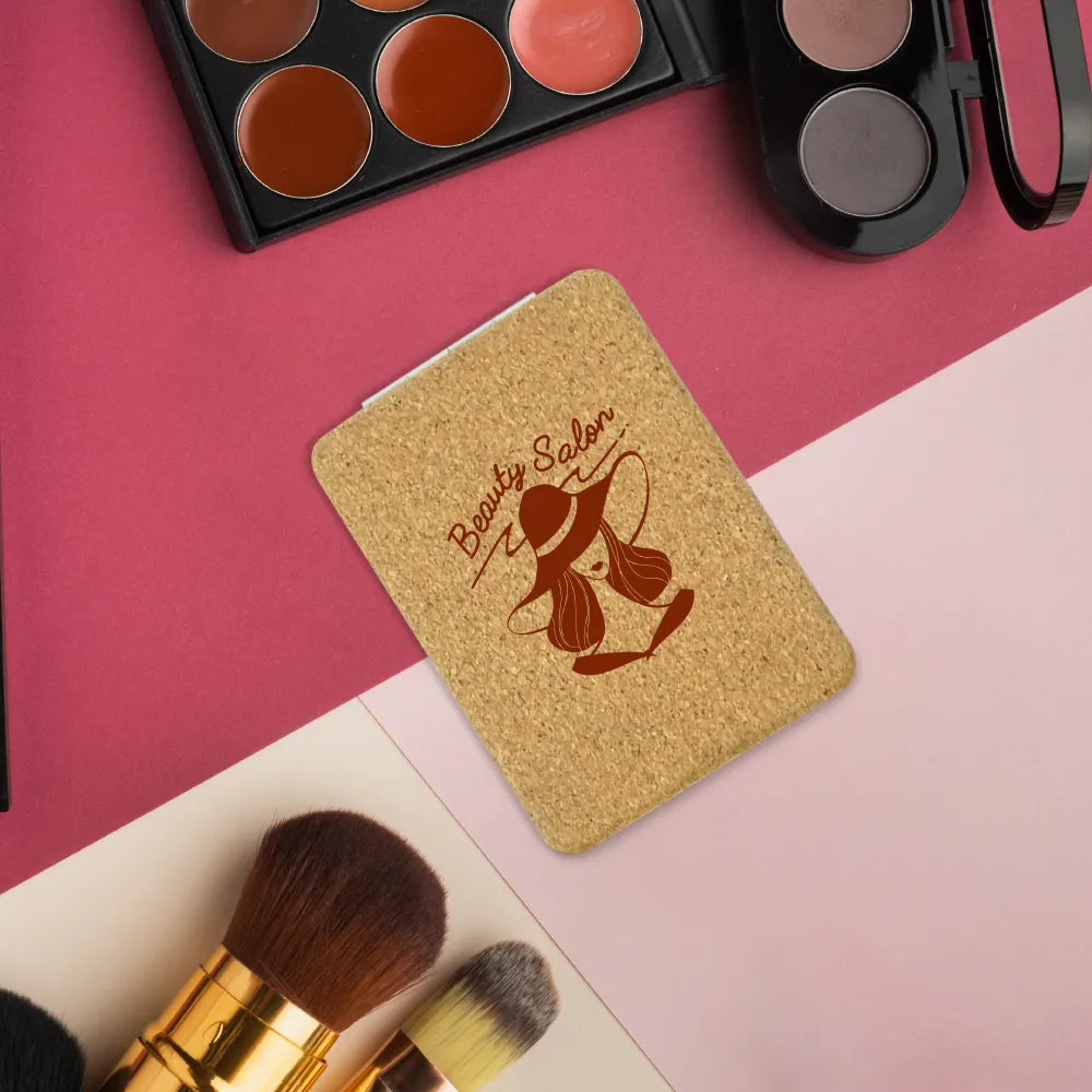 Rectangle Pocket Mirror, Double-Sided Foldable with Cork Finish Cover