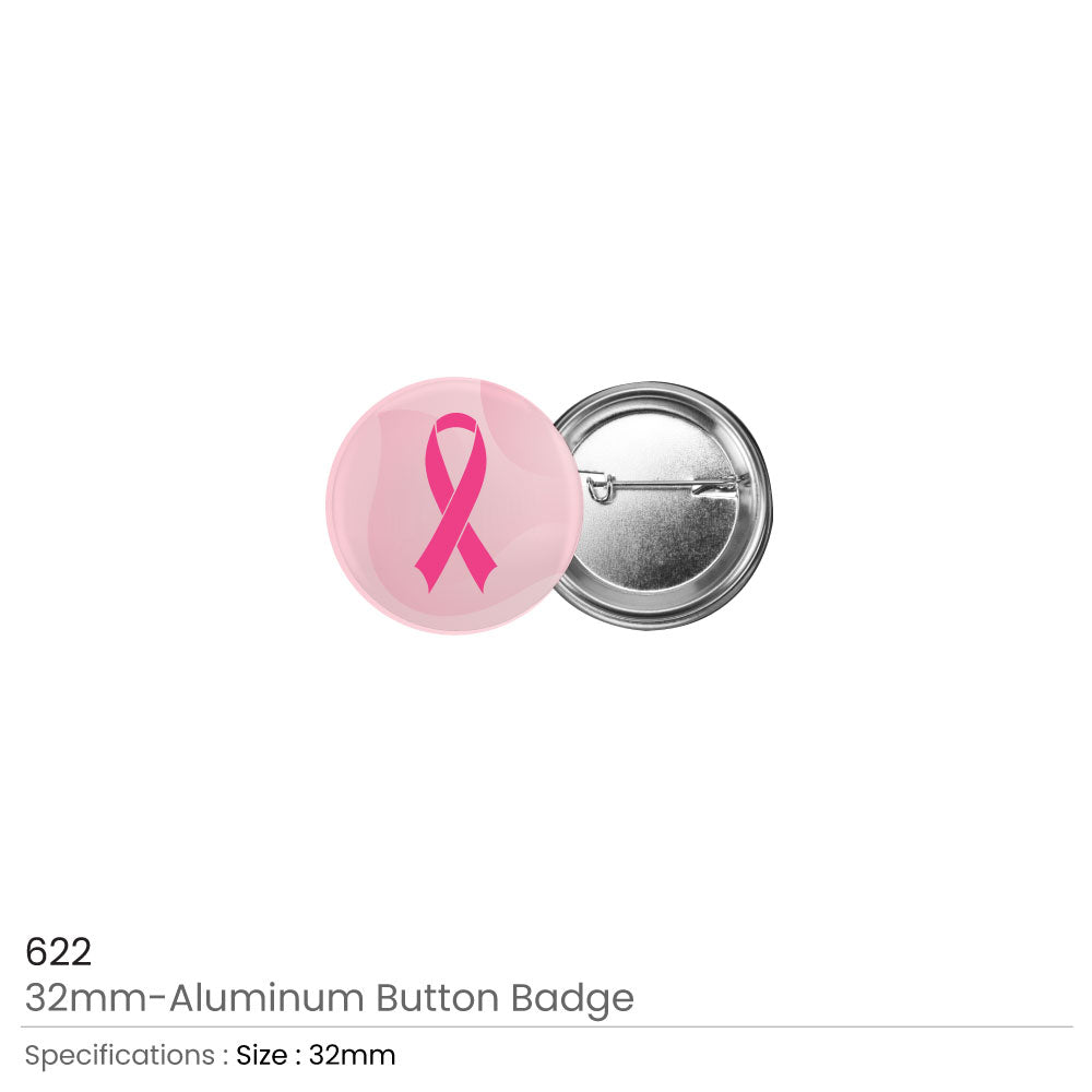 Breast Cancer Awareness Logo Button Badges in Aluminum