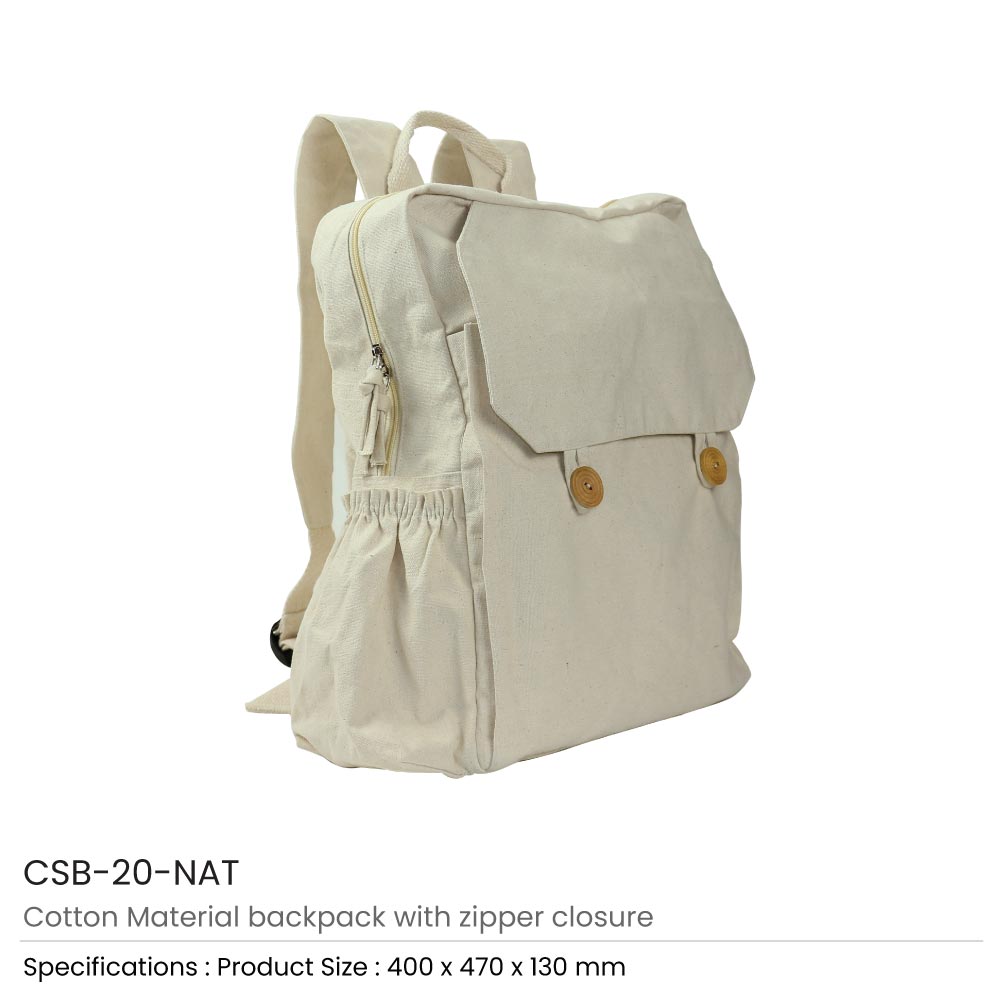 Black Cotton Backpack with Zipper Closure