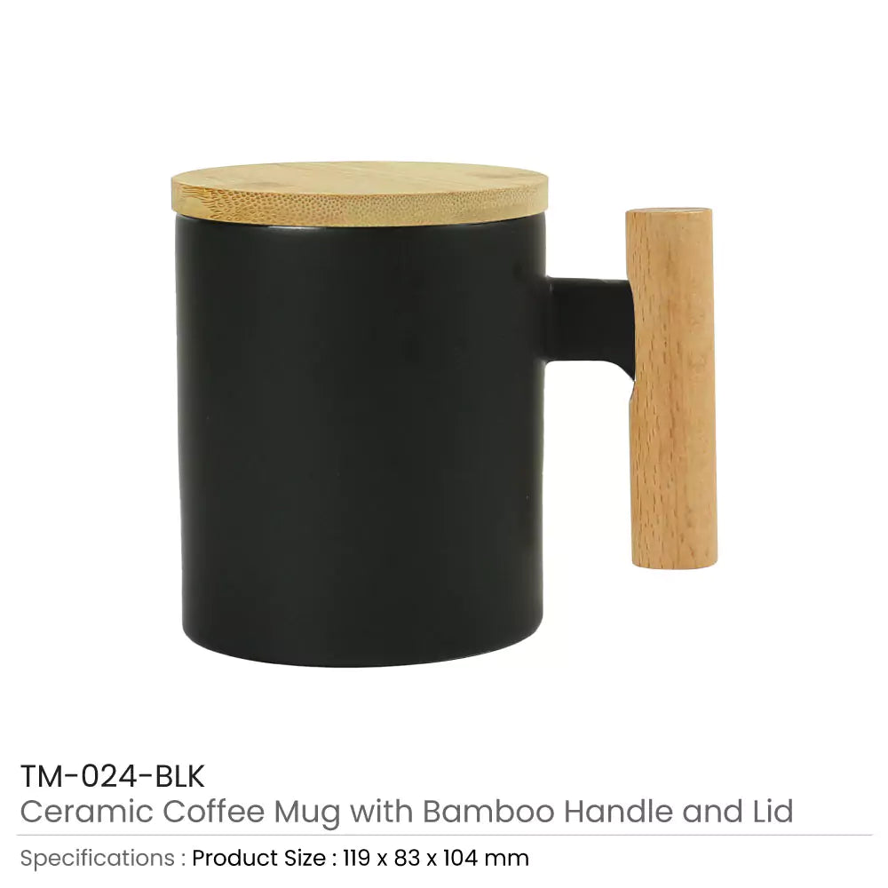 Ceramic Coffee Mugs with Bamboo Handle and Lid 380ml