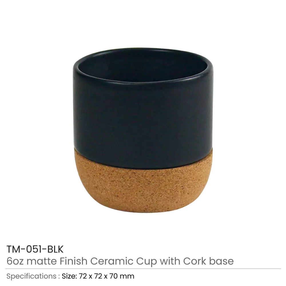 Ceramic Cup with Cork Base 6 oz Matte Finish