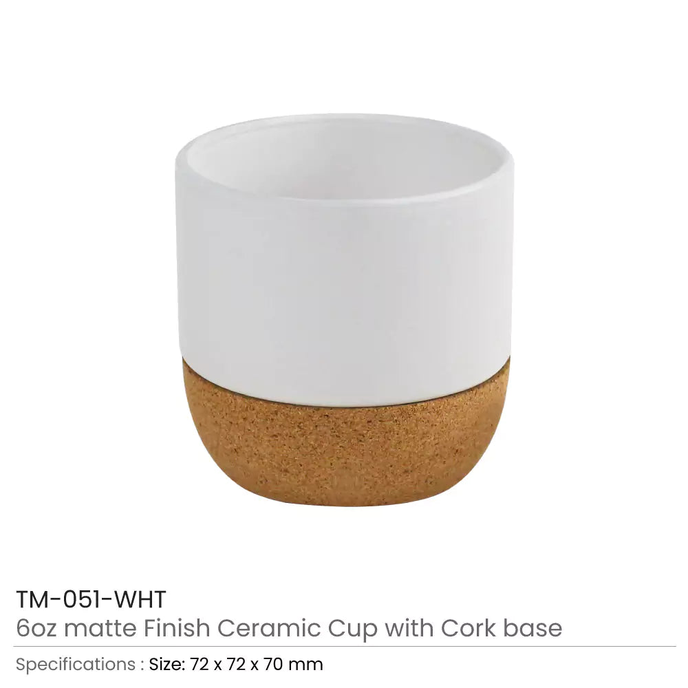 Ceramic Cup with Cork Base 6 oz Matte Finish