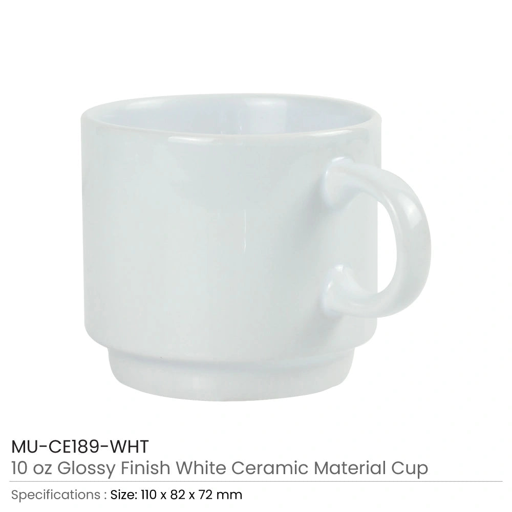 Ceramic Cups 10 Oz Glossy Finish White Color