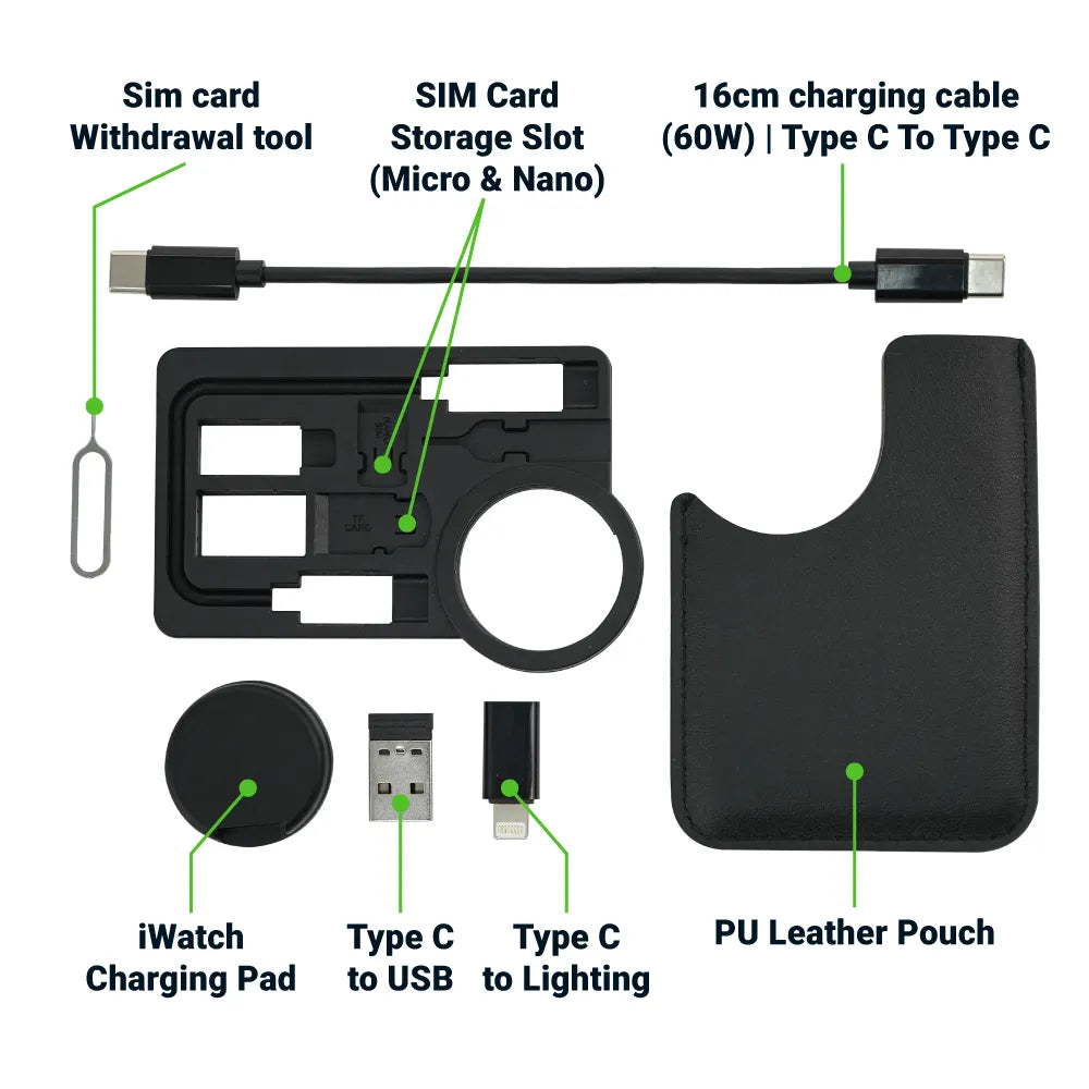 Charging Cable Kit (60W) with iWatch Charging Pad in PU Leather Pouch