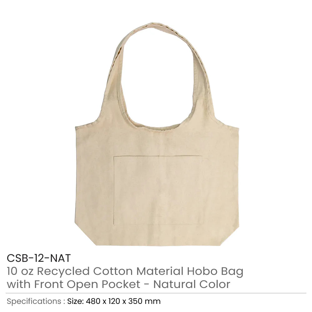 Cotton Hobo Bags with Front Pocket, 10 oz (340 GSM)