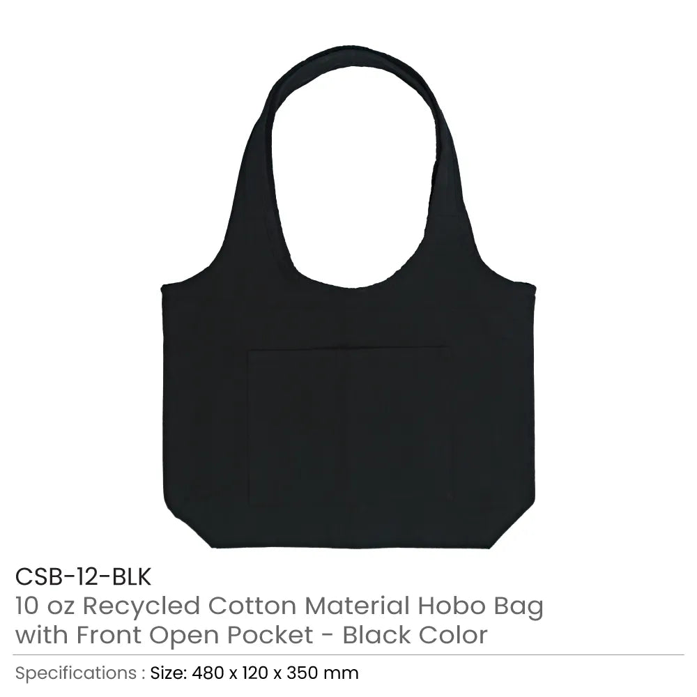 Cotton Hobo Bags with Front Pocket, 10 oz (340 GSM)