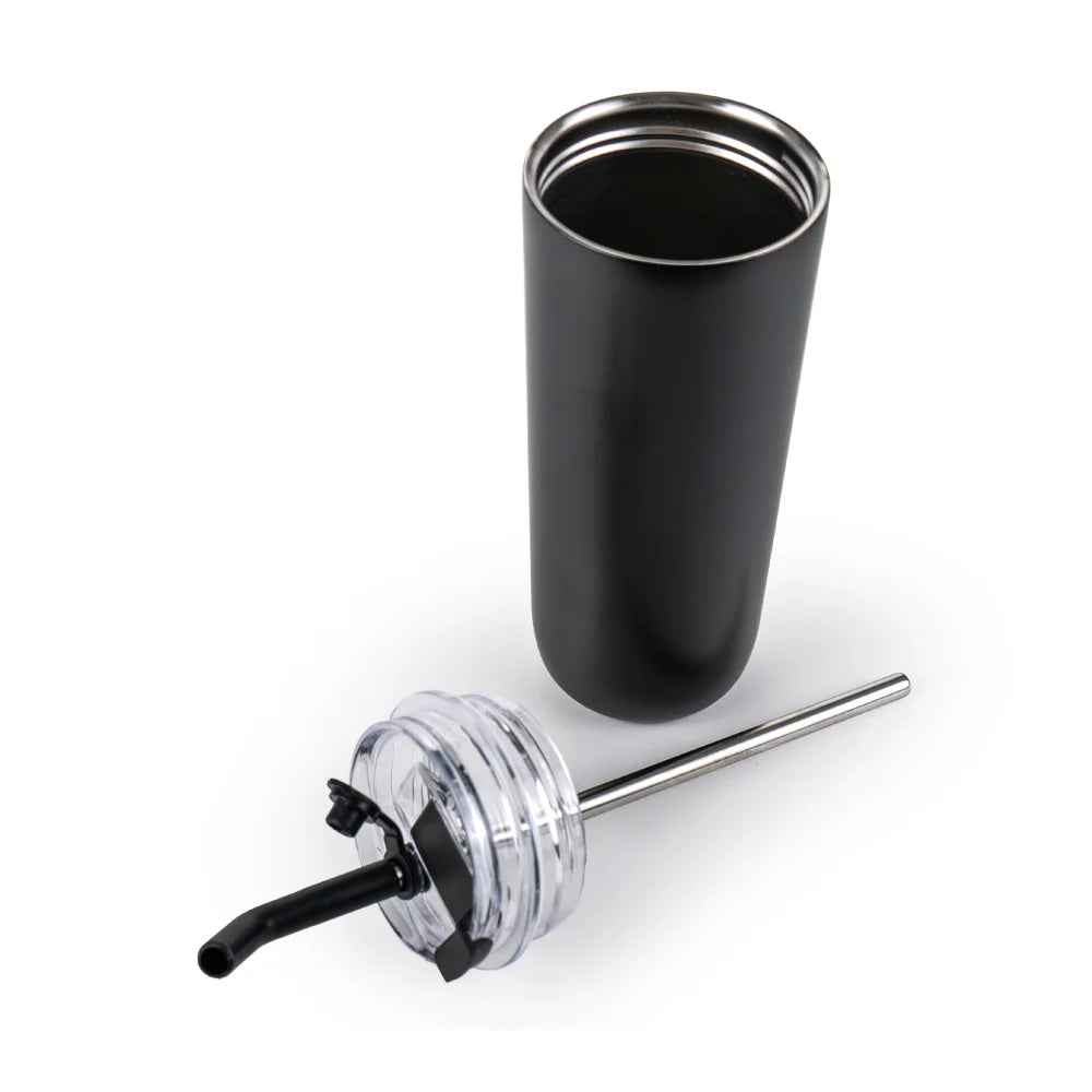 Double Wall SS Tumblers with Transparent Lid and Metal Straw - 500ml