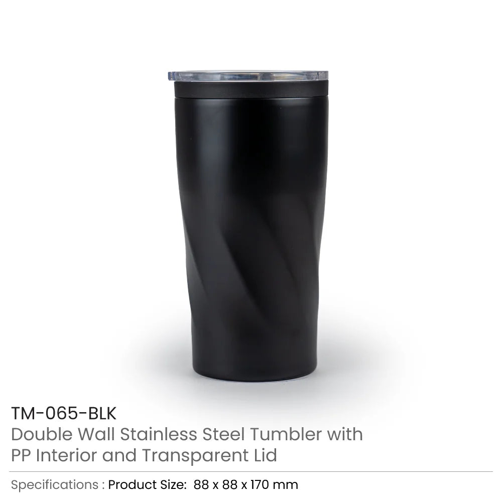 Double Wall SS Tumblers with PP Interior and Transparent Lid 580ml